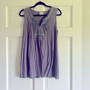 Gray and embroidery and cotton top size large.